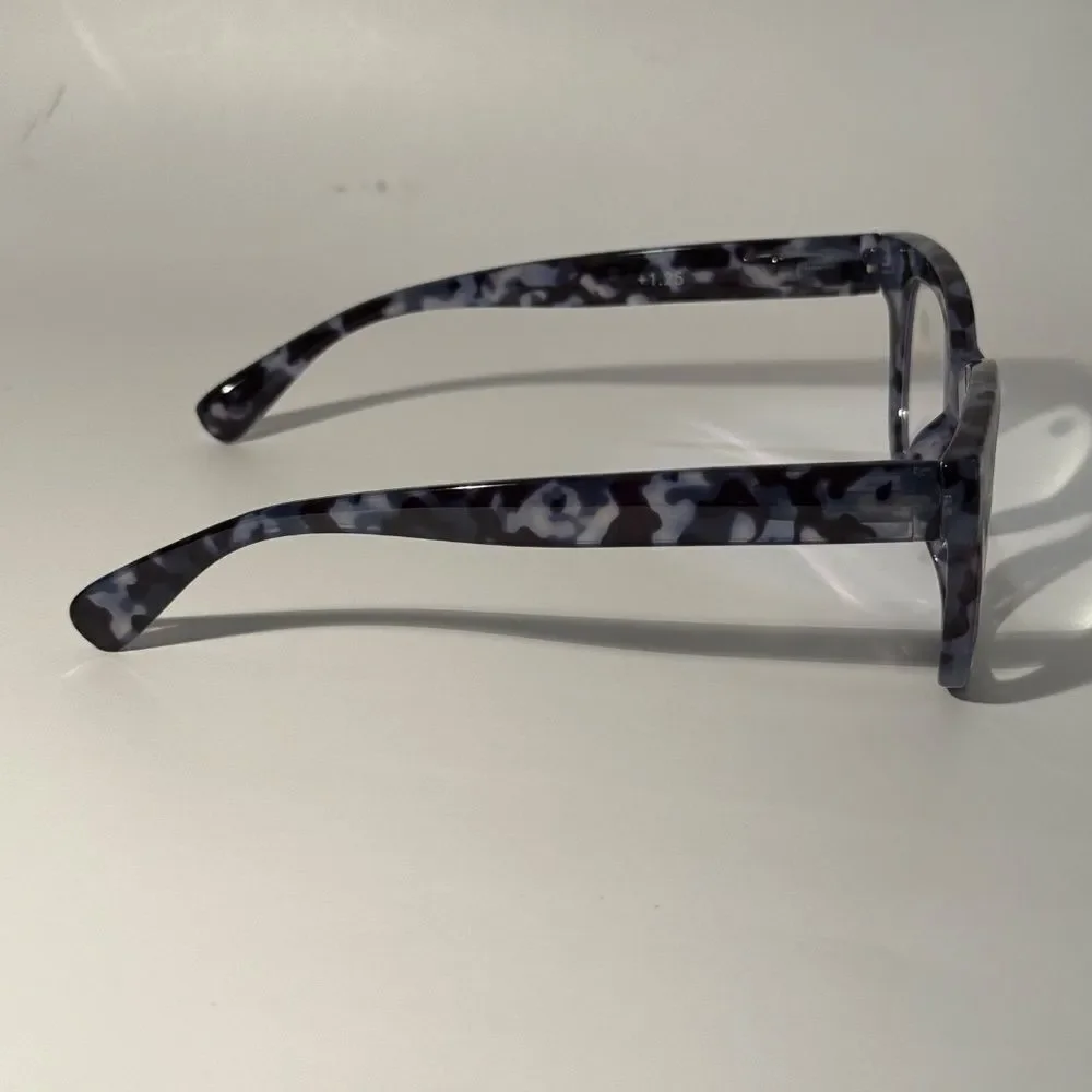 1566 Mona Reading Glasses 1.75 Black GrTortoise Readers Rounded Square Frame NWT